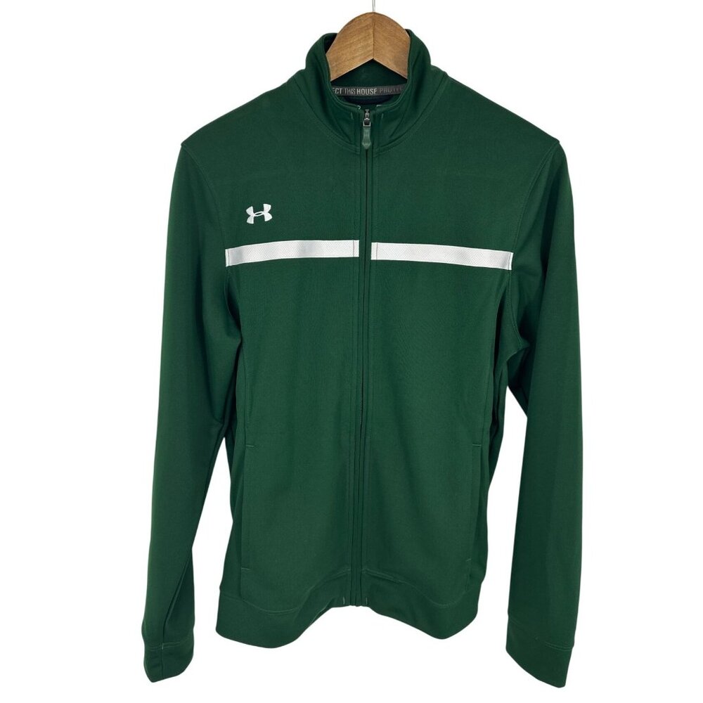 Under Armour Green Full-Zip Jacket With White Stripe Accents Loose Fit Size S